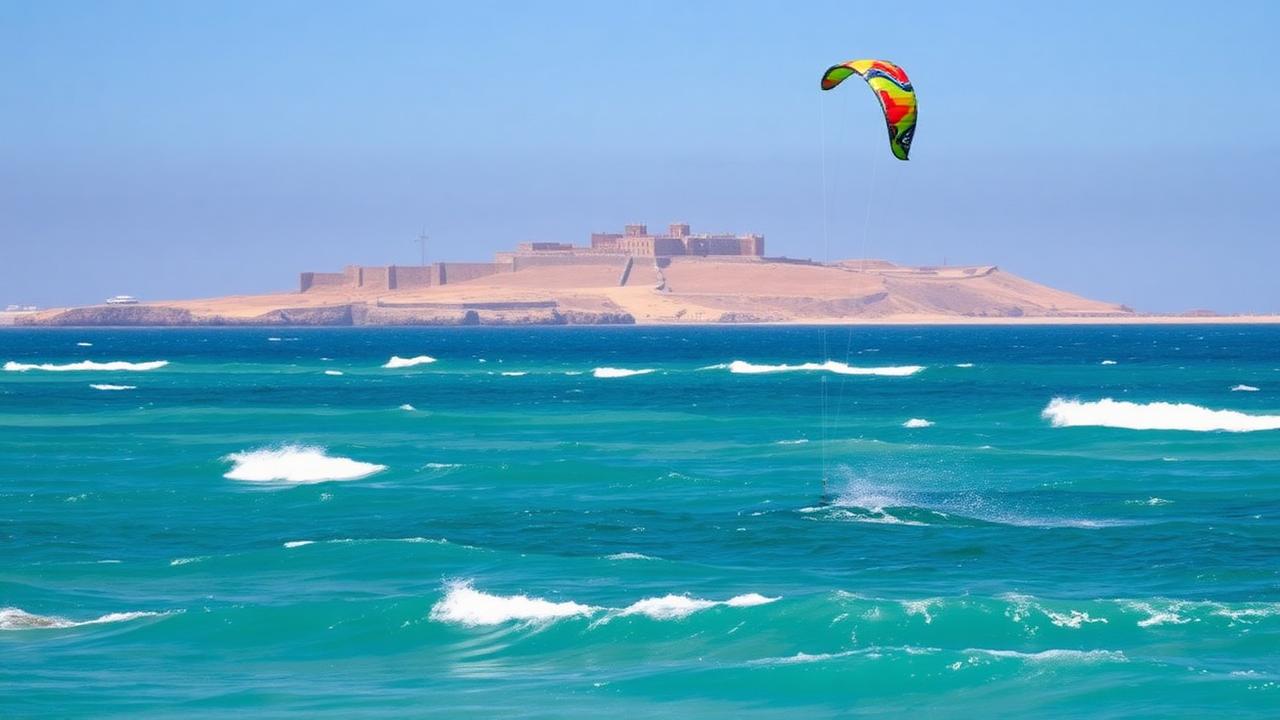 Wind blowing across Essaouira's wide Atlantic beach, ideal for kitesurfing in Morocco